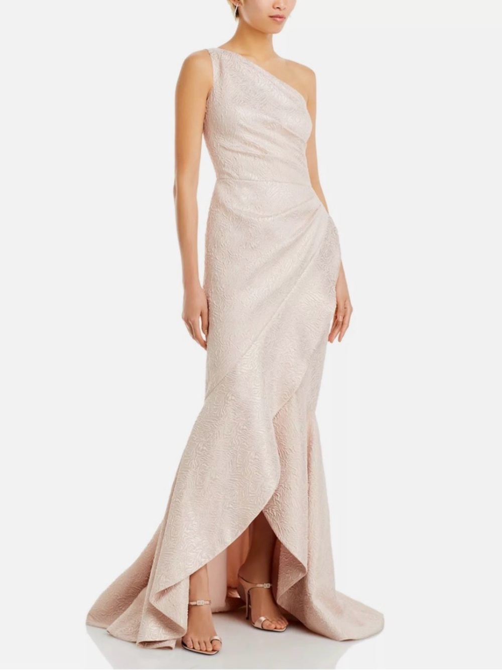 NWT TERI JON BY RICKIE FREEMAN 
GOLD METALLIC ONE SHOULDER MERMAID GOWN SIZE 6